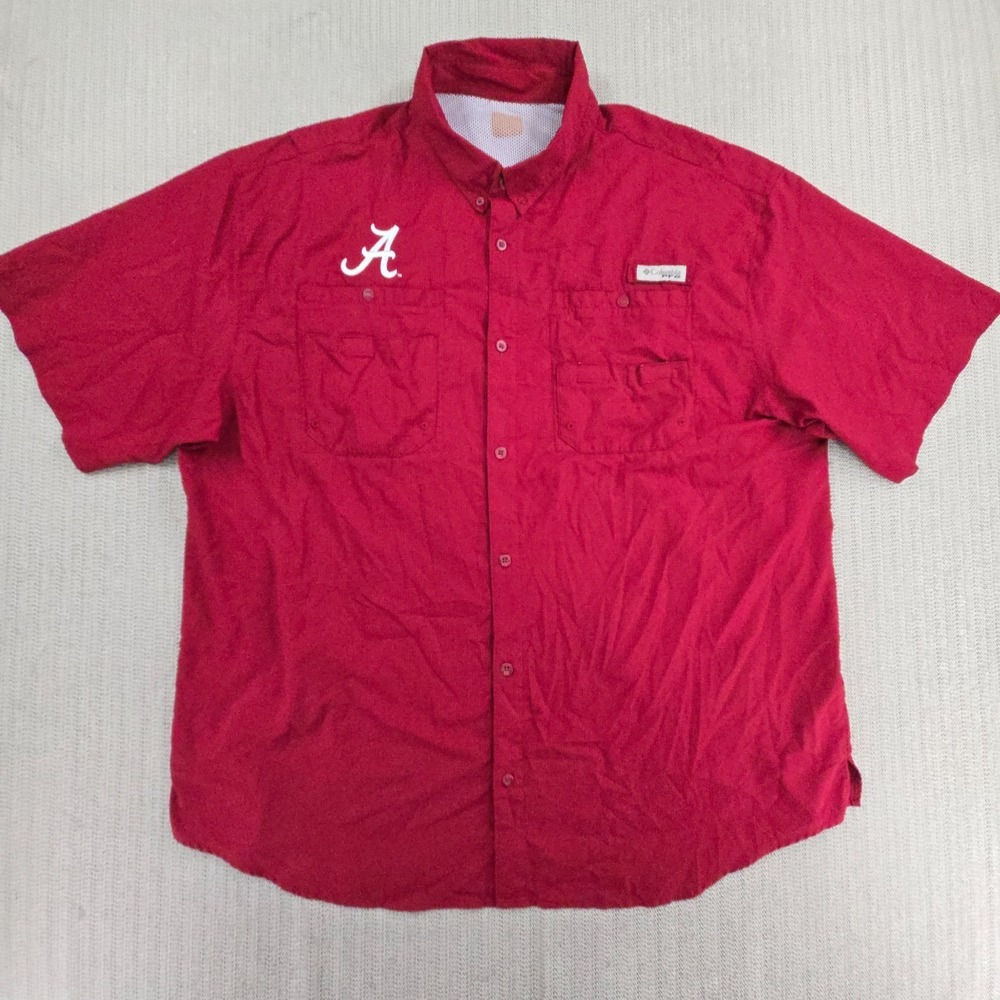 Columbia PFG Tamiami Alabama Crimson Tide Shirt Mens 2XL Red SEC Football